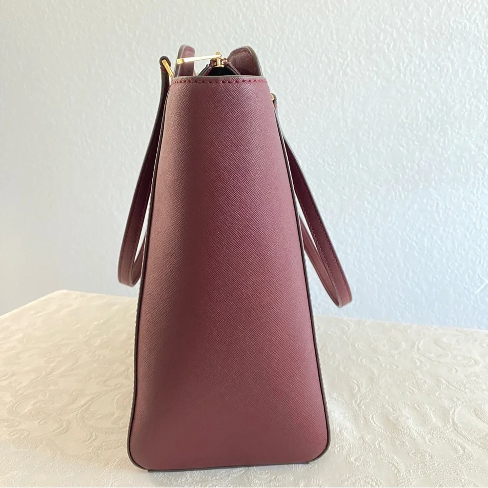 Tory Burch burgundy Saffiano leather Top Zip Tote Bag